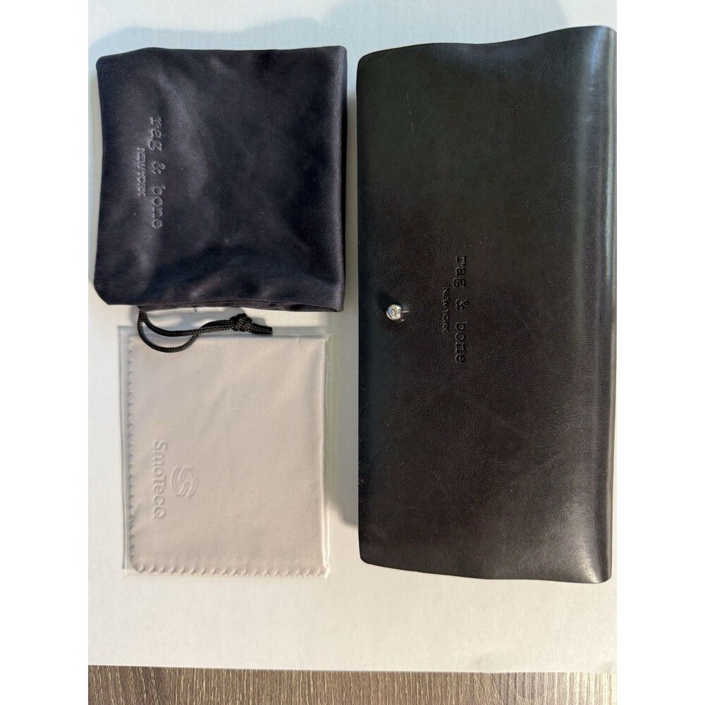 RAG & BONE Black Leather Case for Sunglasses Eyeglasses,Dust Bag, Cleaning Cloth